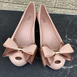 Melissa Women's Blush and Glitter Bow Flats size 9